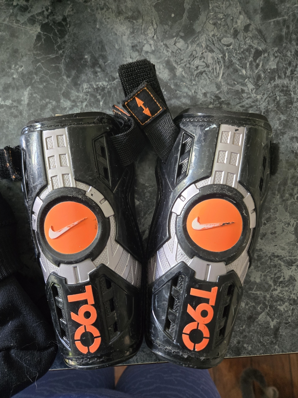 Nike Black and Orange T90 Kid's Shin Guards